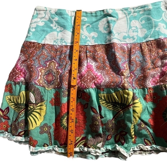 Rampage Boho Patchwork Mini Skirt Floral Paisley Tiered Ruffle Hem Size 6 - Picture 7 of 10